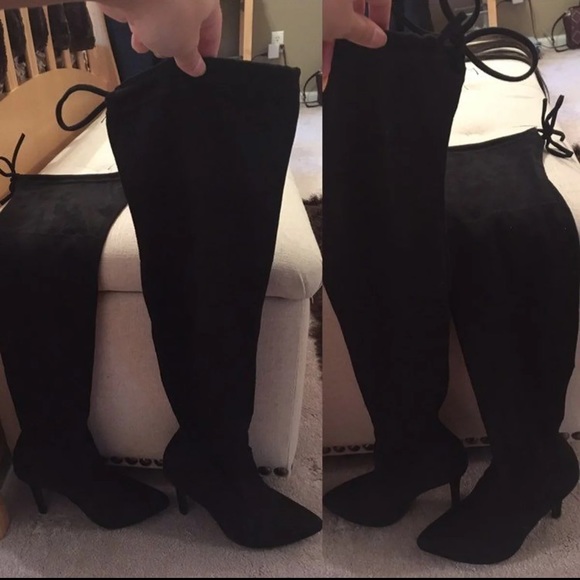 Black Knee High Heel Boots, Size 5 1/2 - Picture 2 of 9